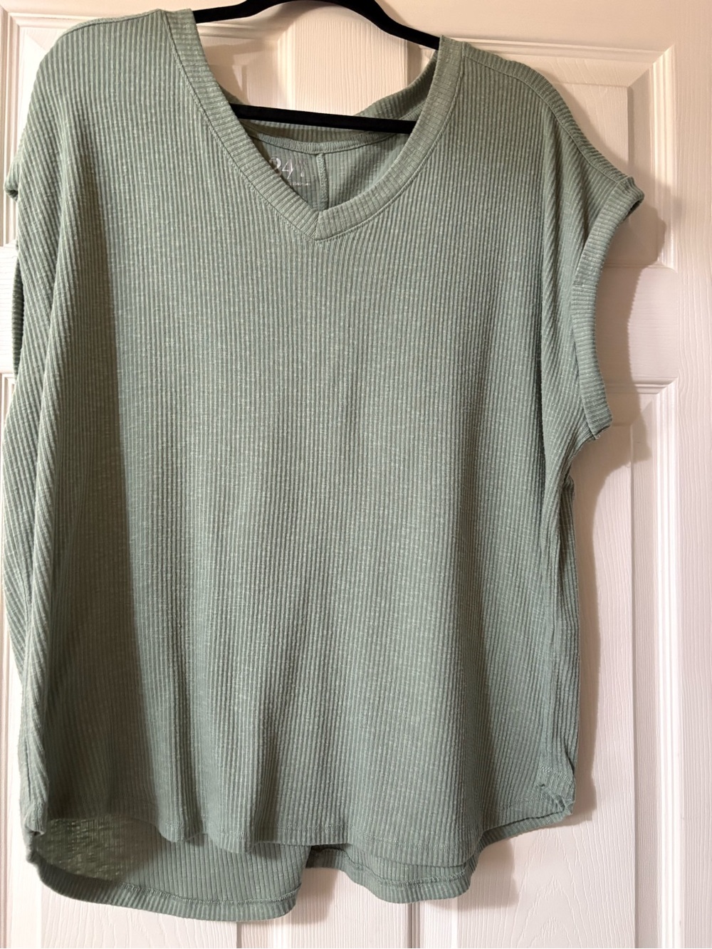 Maurice’s 24/7 Ribbed V-Neck Short Sleeve Top in Sage Green